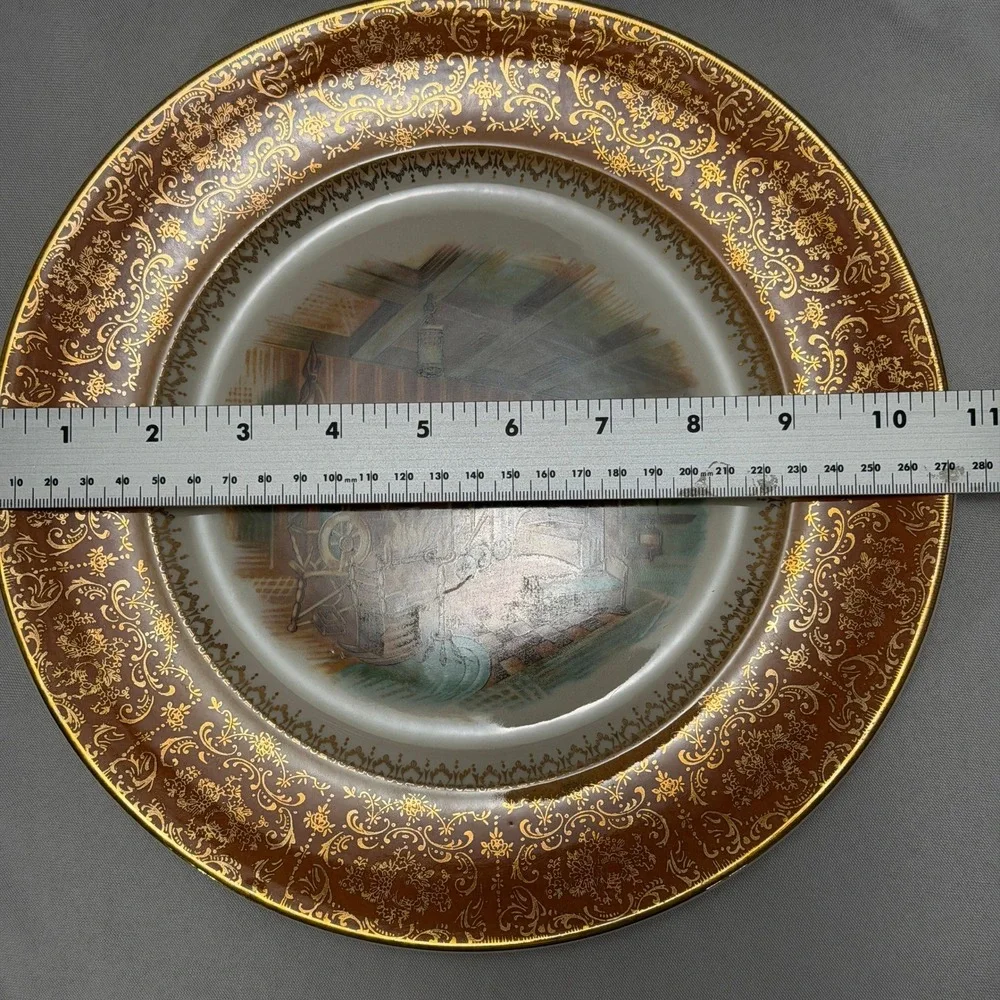 Vintage Salem China Plate 23K Gold Colonial Fireplace Scene Farmhouse Wall Decor